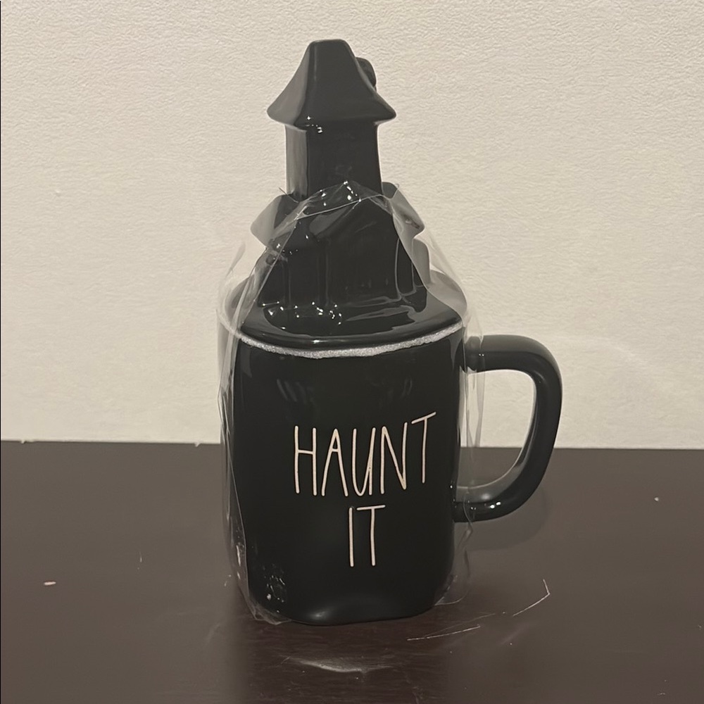 Rae Dunn Black 'Haunt It' Mug with Lid
